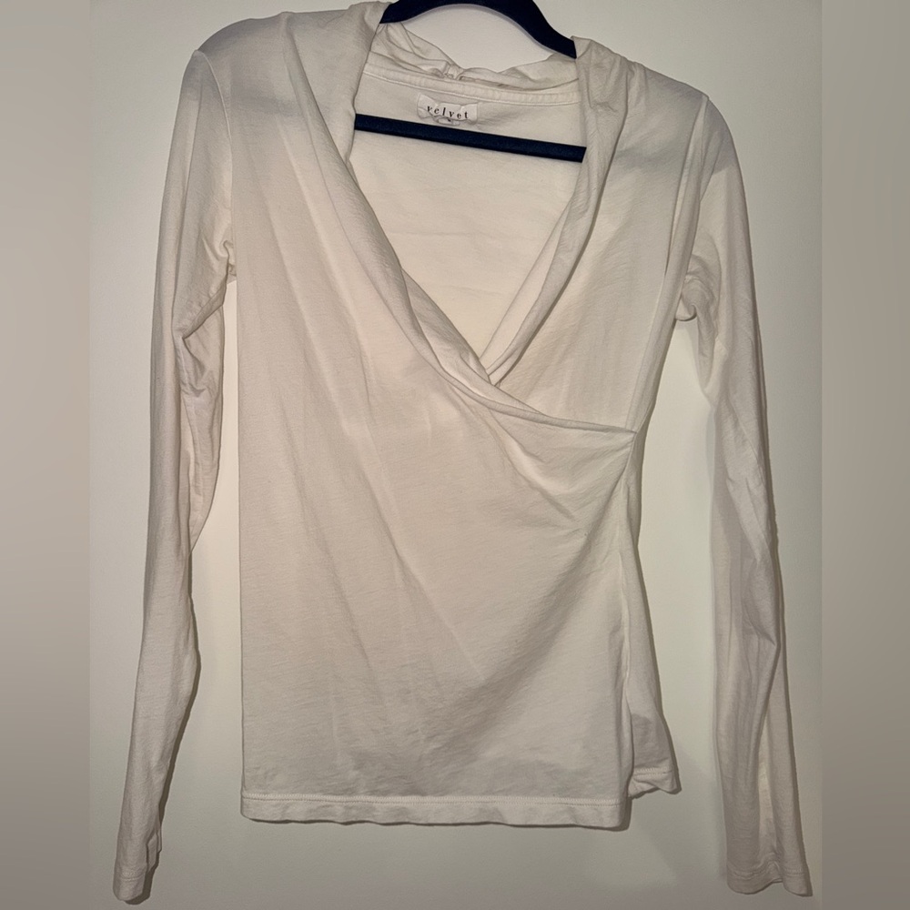 Velvet Cream Drape Neck Long Sleeve Top